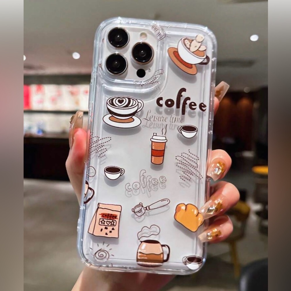 Clear Coffee-Themed protective Phone Case